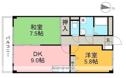 ミルキーハウス　南棟[2DK/45m2]の間取図