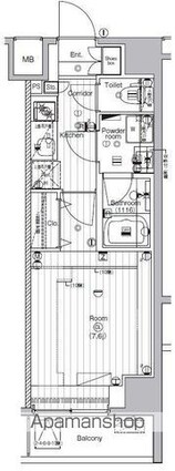 ザ・プレミアムキューブＧ潮見[1K/25.62m2]の間取図