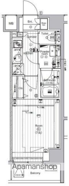 ザ・プレミアムキューブＧ潮見[1K/25.62m2]の間取図