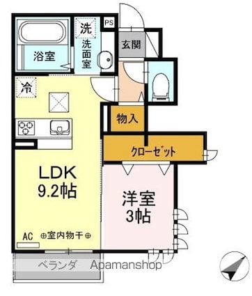 東京都立川市羽衣町２丁目[1LDK/34.38m2]の間取図