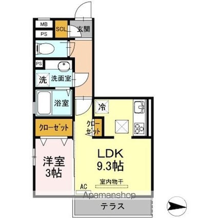 ブランノワール　ドゥ[1LDK/35.46m2]の間取図