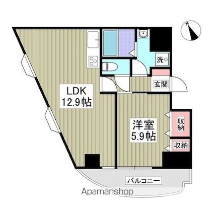 サングレース光ヶ丘[1LDK/42.13m2]の間取図