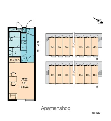 レオパレスフルール和[1K/19.87m2]の間取図