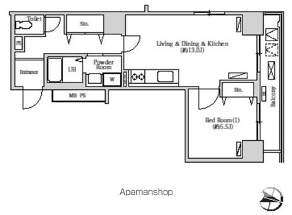 トリニティー芝浦[1LDK/45.24m2]の間取図