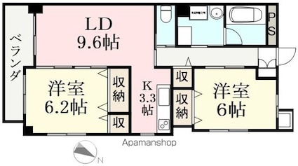 サンシャイン日之出[2LDK/59.65m2]の間取図
