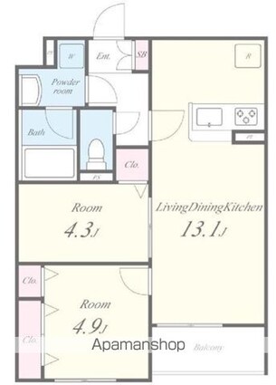 グランデール　リーリエ[2LDK/50.53m2]の間取図