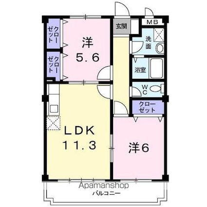 マリッチ溝渕Ⅱ[2LDK/55.84m2]の間取図