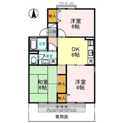 ピュアハイツ有本　Ⅰ[3DK/53.73m2]の間取図
