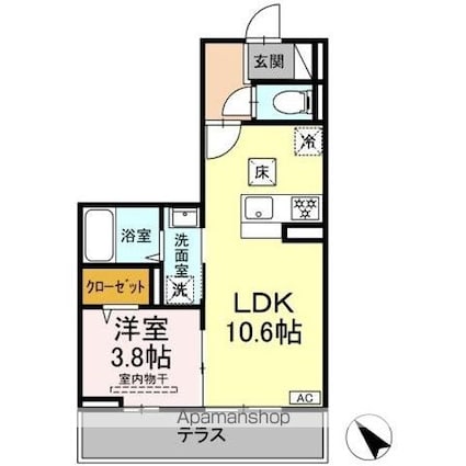 ポール・ヴェール[1LDK/35.35m2]の間取図