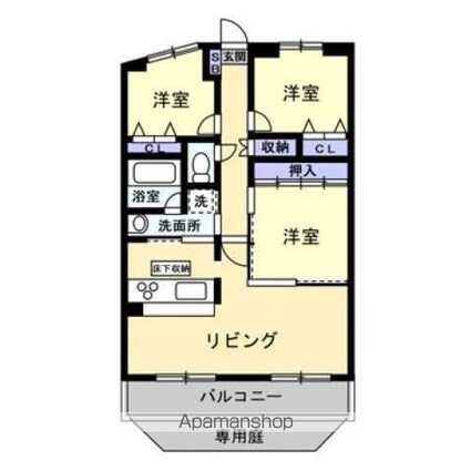 香川県高松市花ノ宮町３丁目[3LDK/72.22m2]の間取図