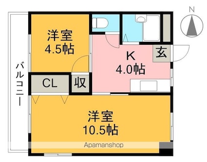 コーポ川江[2K/42.9m2]の間取図