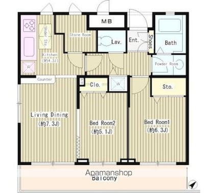 スクエア赤塚[2LDK/55.23m2]の間取図