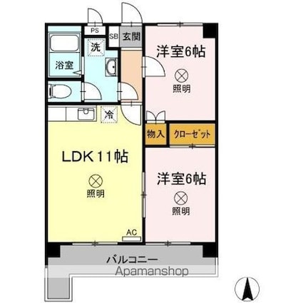 リバーサイド久米[2LDK/51.03m2]の間取図