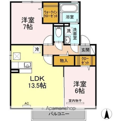 Ａｂｂｅｙ　Ｒｏａｄ　ＩＩ（アビーロードツー）　Ｂ[2LDK/61.82m2]の間取図