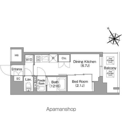バウスフラッツ蔵前[1DK/25.08m2]の間取図