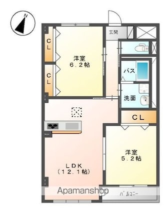 ソレアードⅡ[2LDK/57.86m2]の間取図