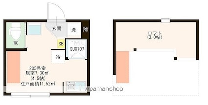 ハーモニーテラス江原町Ⅲ[1R/11.52m2]の間取図