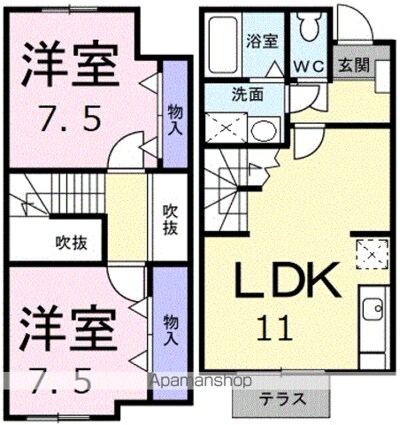 ニュークレストール光ケ丘[2LDK/58.22m2]の間取図