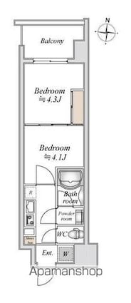 ドゥーエ両国Ⅲ[2K/25.87m2]の間取図