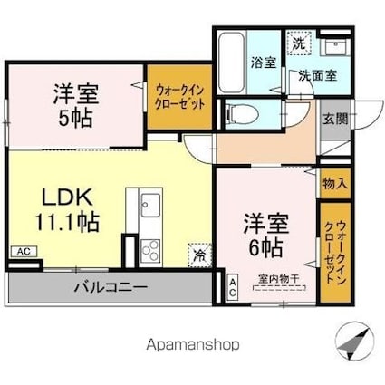 ＤーｒｏｏｍＣＶＩＩＩ[2LDK/56.99m2]の間取図