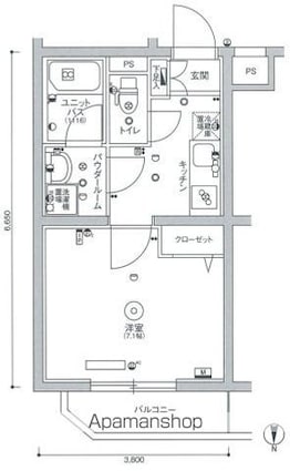スカイコート小竹向原[1K/25.57m2]の間取図