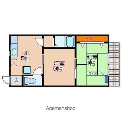 コーポ平方湖岸[2K/33m2]の間取図