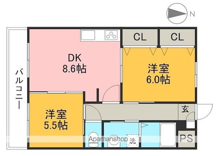 ハイツＫＵＲＡ　Ｂ[2DK/48m2]の間取図