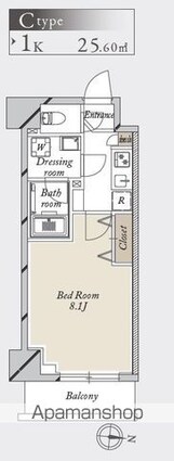 グランカーサ住吉[1K/25.6m2]の間取図
