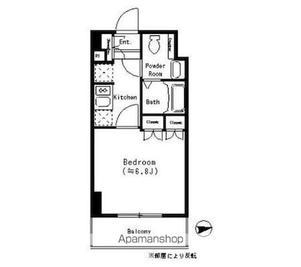 パークキューブ四谷三丁目[1K/22.65m2]の間取図