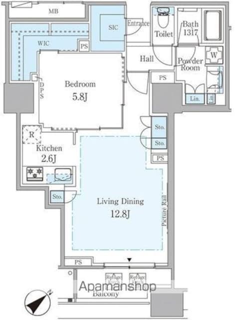 ルビア赤坂[1LDK/58.97m2]の間取図
