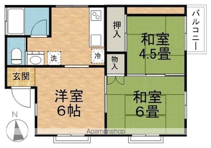 ハイツきたながのＡ棟[2DK/42.03m2]の間取図