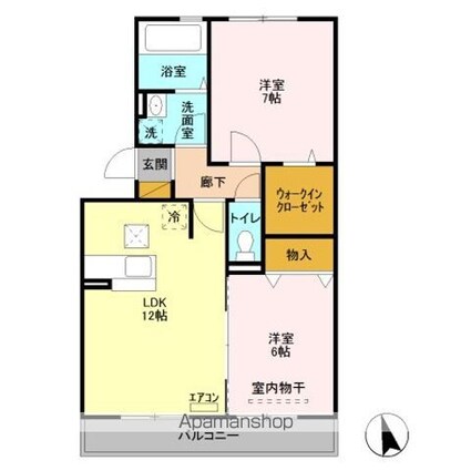 ヴィルドミール中今泉[2LDK/58.07m2]の間取図