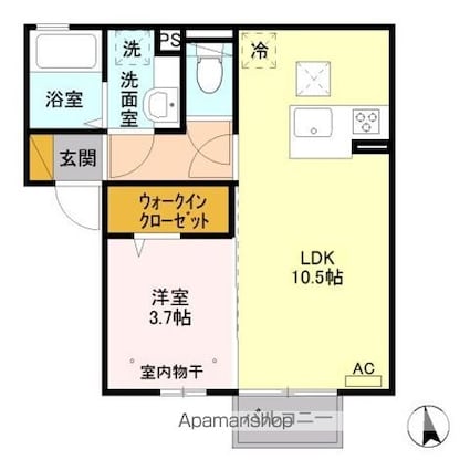 シャンフルール（Ｃｈａｎｆｌｅｕｒｅ）　Ａ[1LDK/36.29m2]の間取図
