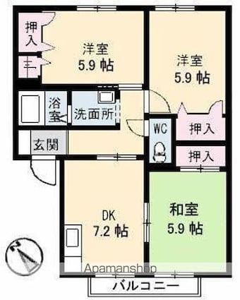 パティオ　３棟[3DK/57.81m2]の間取図