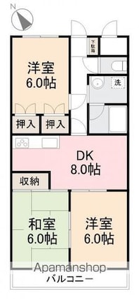ダイアパレス栗林公園２０５号[3DK/64.4m2]の間取図