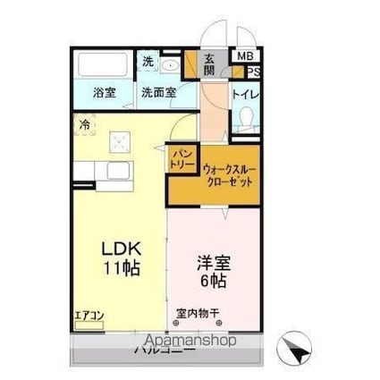 ベルウッド六番館[1LDK/45.04m2]の間取図