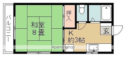 コーポ浅海[1K/26.4m2]の間取図