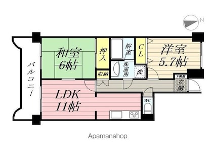 ダイアパレス五橋カルテット[2LDK/54.82m2]の間取図