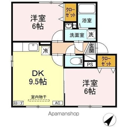 サニーライフ　Ｂ棟[2DK/48.8m2]の間取図