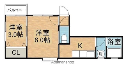 クレセントＫＯ－ＳＡ[1K/26.5m2]の間取図