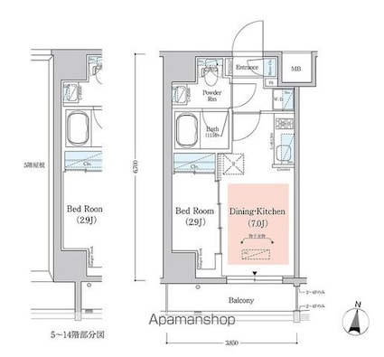 東京都新宿区北新宿１丁目[1DK/25.34m2]の間取図