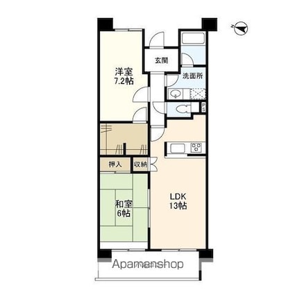 セレーノ武蔵中原[2LDK/65.12m2]の間取図