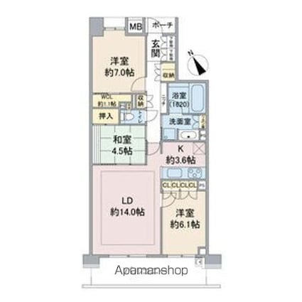 プレシアスコート東山元町テラスＡ棟　５０６号室[3LDK/82.17m2]の間取図