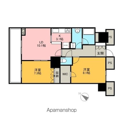 ＴＨＥ　ＴＯＫＹＯ　ＴＯＷＥＲＳ　ＭＩＤＴＯＷＥＲ[2LDK/69.04m2]の間取図