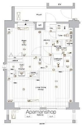 東京都世田谷区瀬田２丁目[1LDK/51.46m2]の間取図