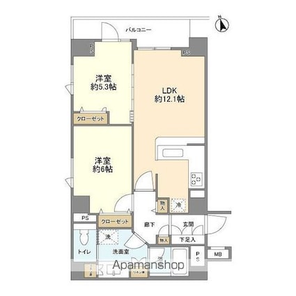 ルピナス麻布シティフォルム[2LDK/56.35m2]の間取図