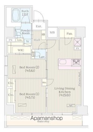 ケルスコート笹塚[2LDK/61.59m2]の間取図