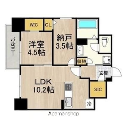 ルフォンプログレ新町[1SLDK/44.89m2]の間取図