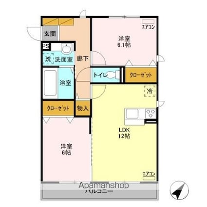 セジュール富久[2LDK/58.67m2]の間取図