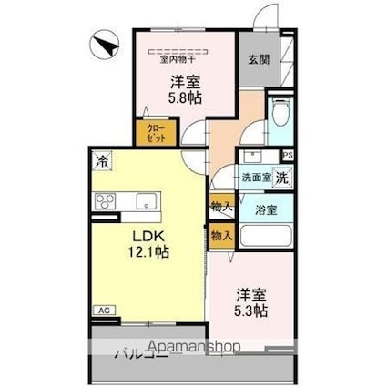 （仮）ＤーＲＯＯＭ八幡町[2LDK/56m2]の間取図